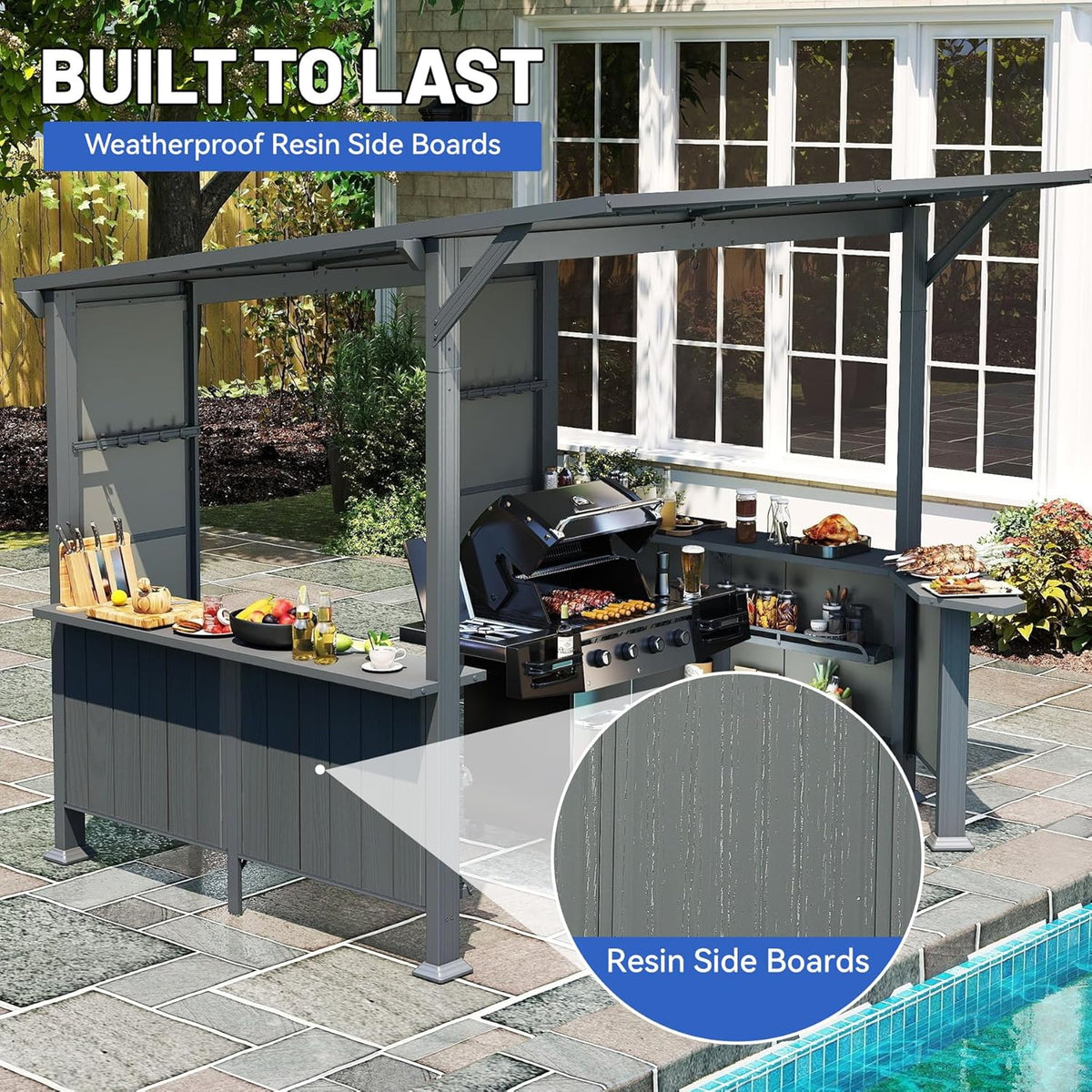 9x10FT Hardtop BBQ Gazebo with Side Platforms