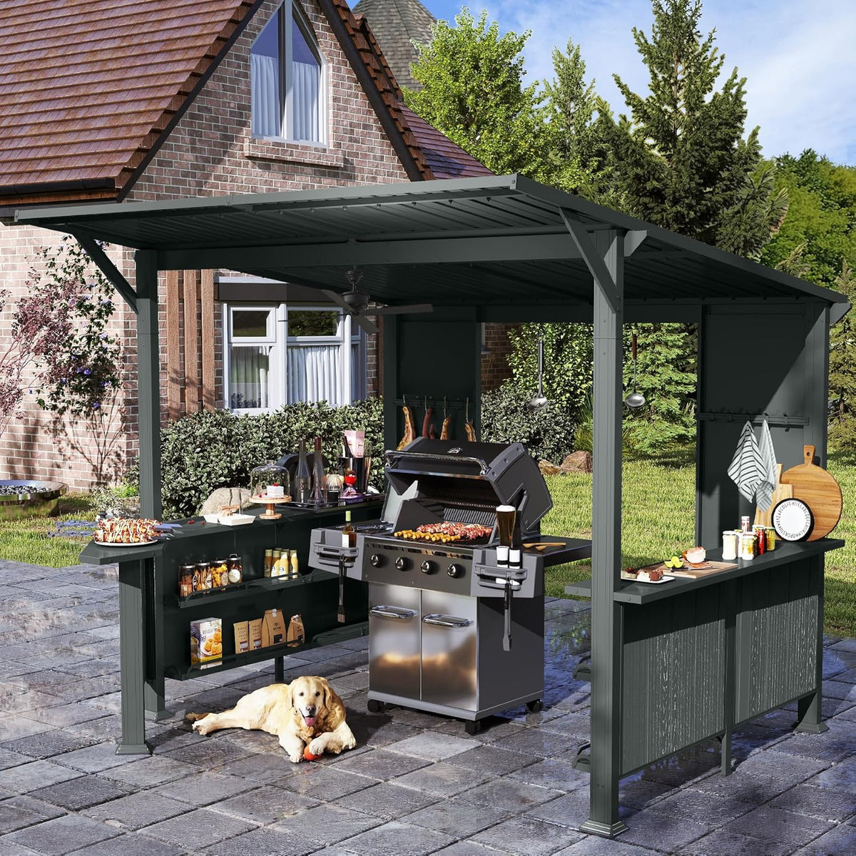 9x10FT Hardtop BBQ Gazebo with Side Platforms