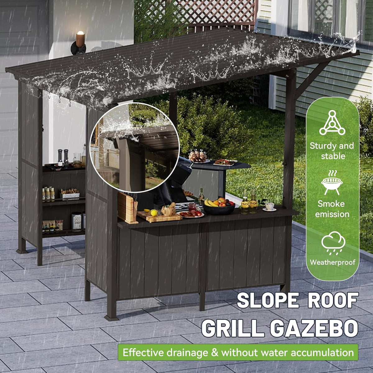 9x10FT Hardtop Grill Gazebo with Side Platforms