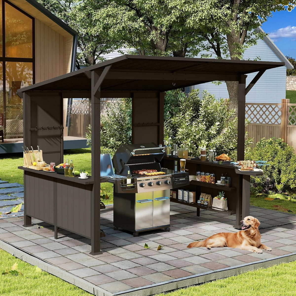 9x10FT Hardtop Grill Gazebo with Side Platforms