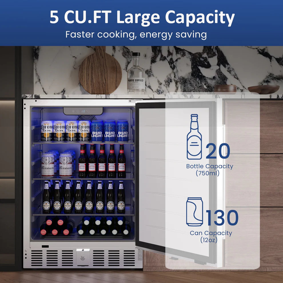 Heynemo 24-Inch Indoor/Outdoor Beverage Refrigerator (Silver, 142L / 5 cu. ft. Capacity)