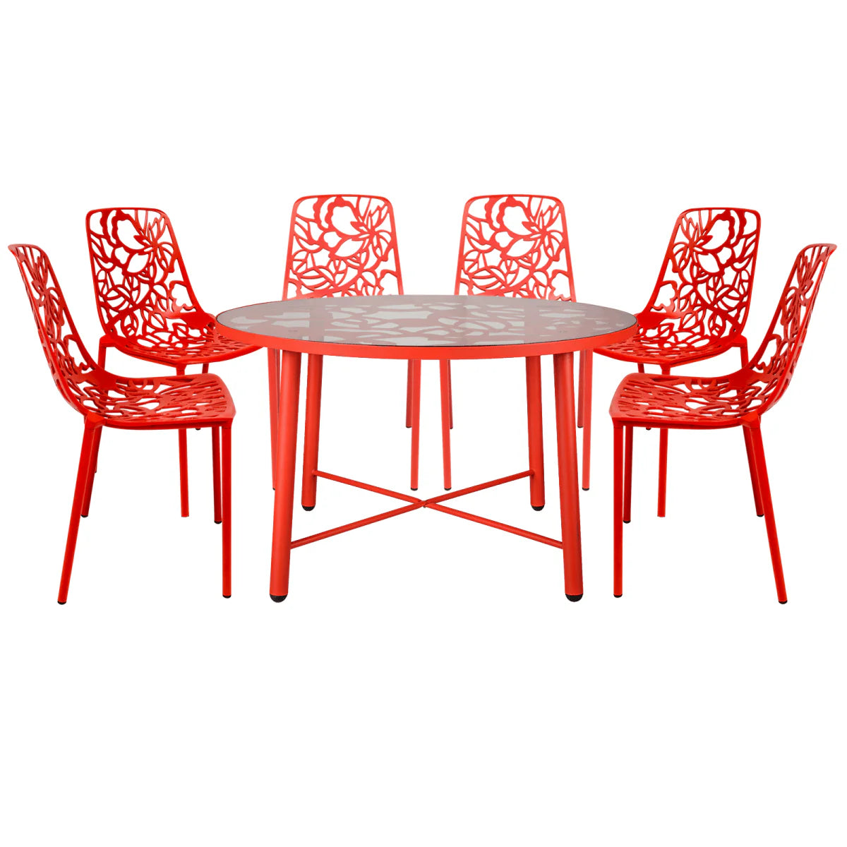 LeisureMod Devon Modern 7-Piece Aluminum Outdoor Dining Set
