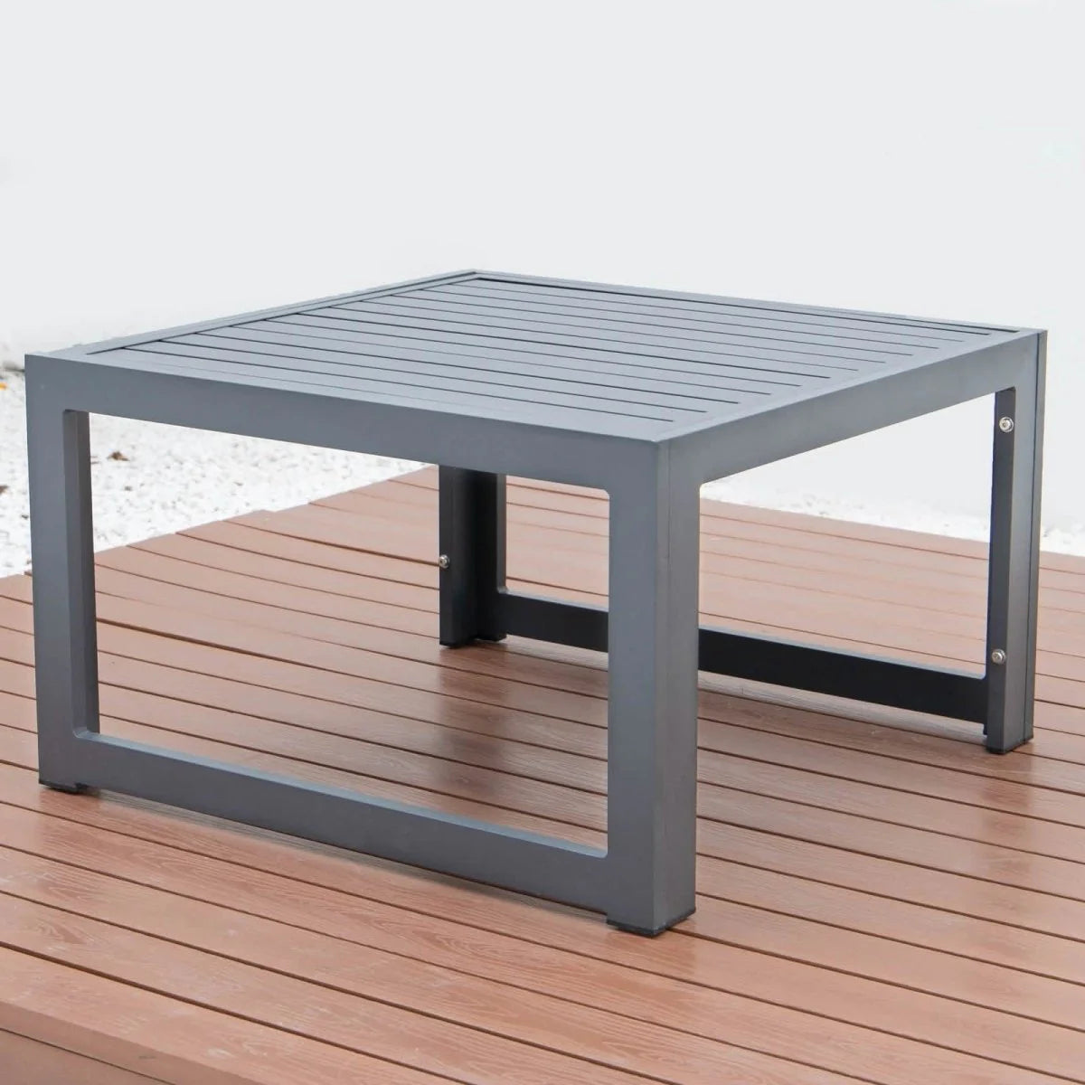 LeisureMod Chelsea 5-Piece Middle Patio Chairs and Coffee Table Set Black Aluminum With Cushions