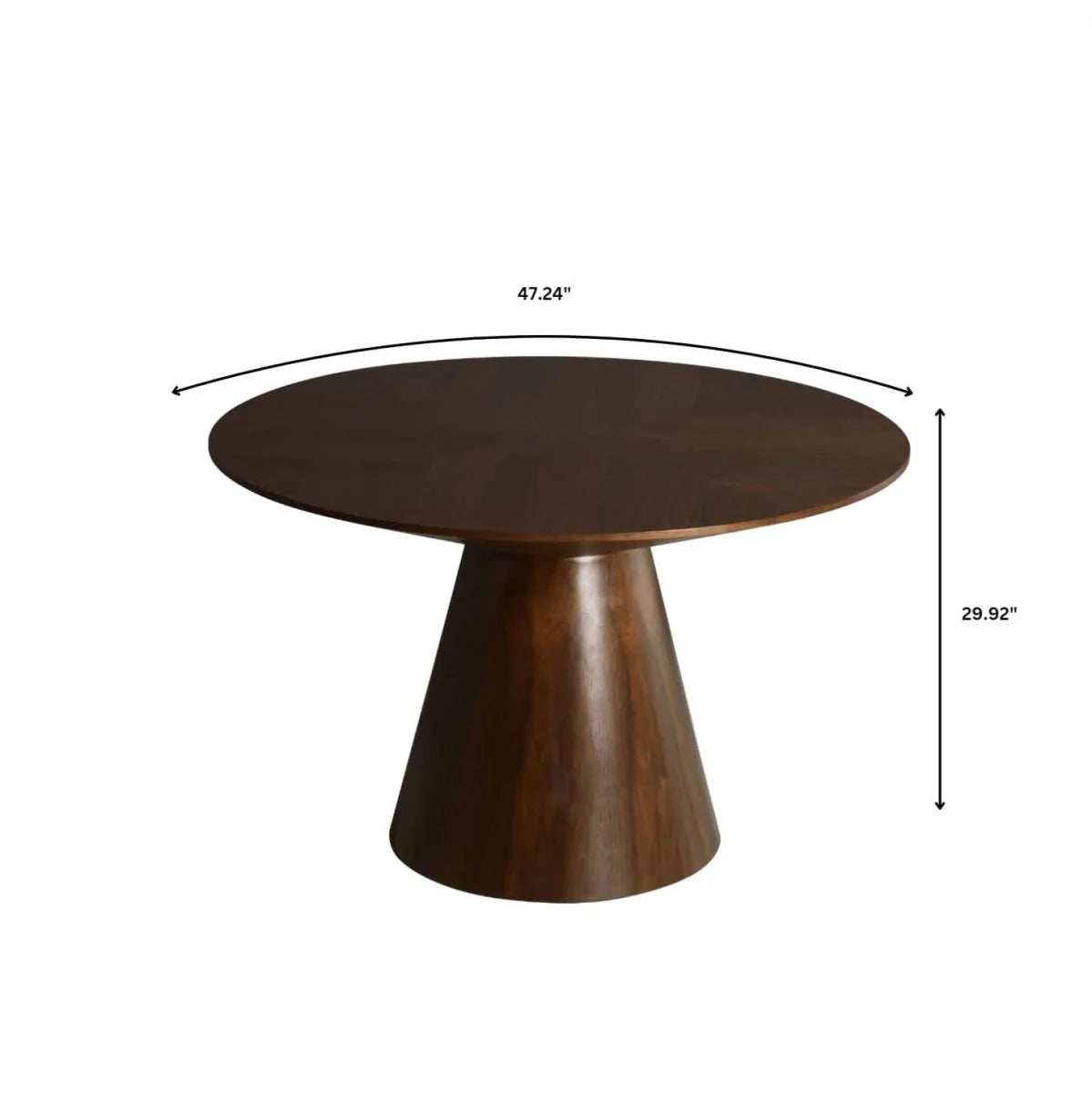 LeisureMod Fynix 5-Piece Dining Set with Round Wooden Table in Walnut and 4 Leather Chairs