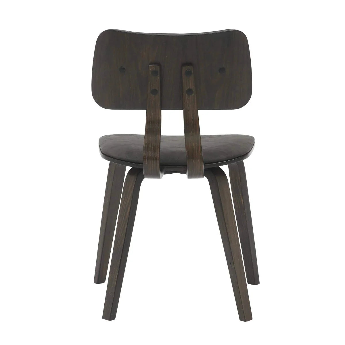 LeisureMod Fynix 5-Piece Dining Set with Round Wooden Table in Walnut and 4 Leather Chairs