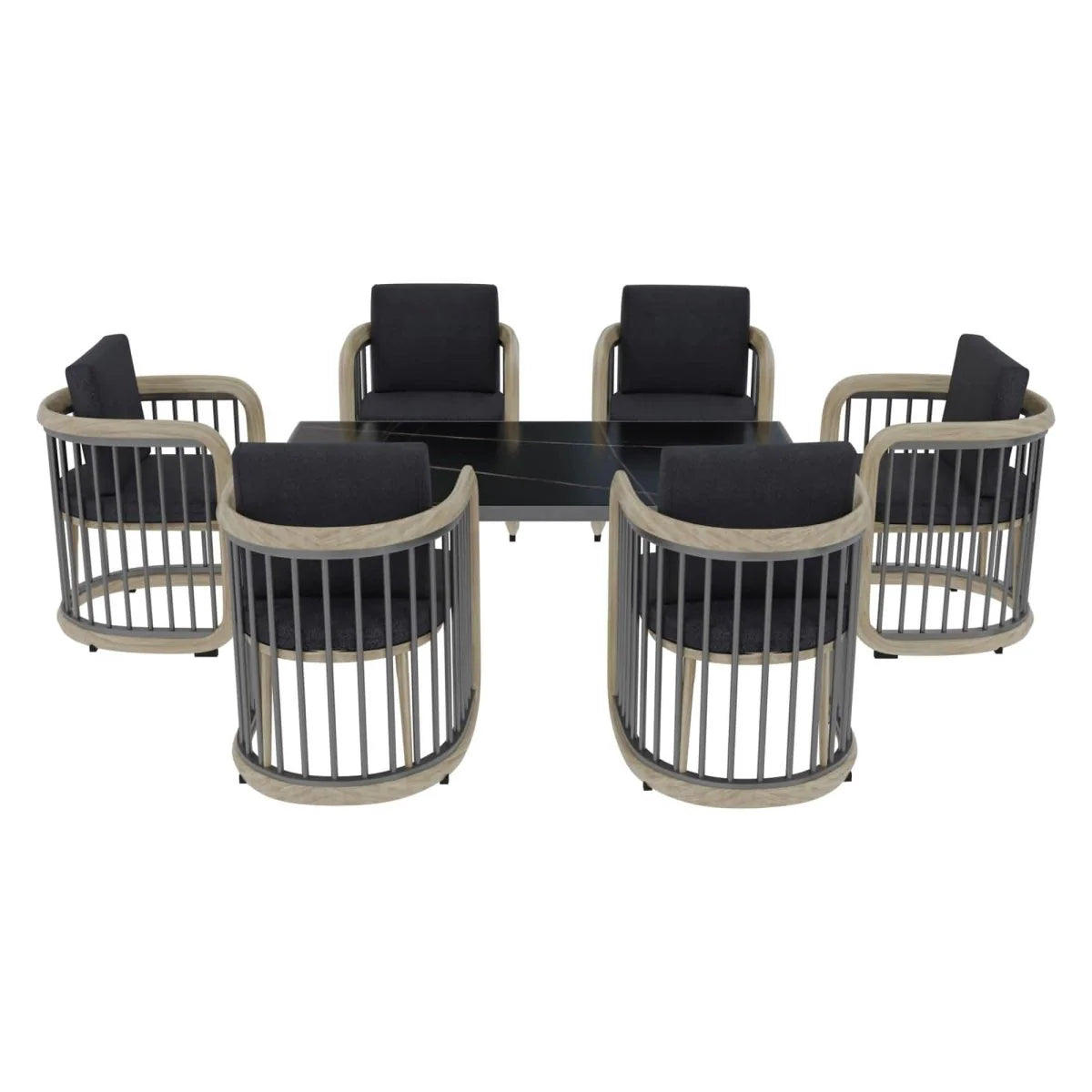 LeisureMod Klyra 7-Piece Outdoor Aluminum Dining Set in Grey
