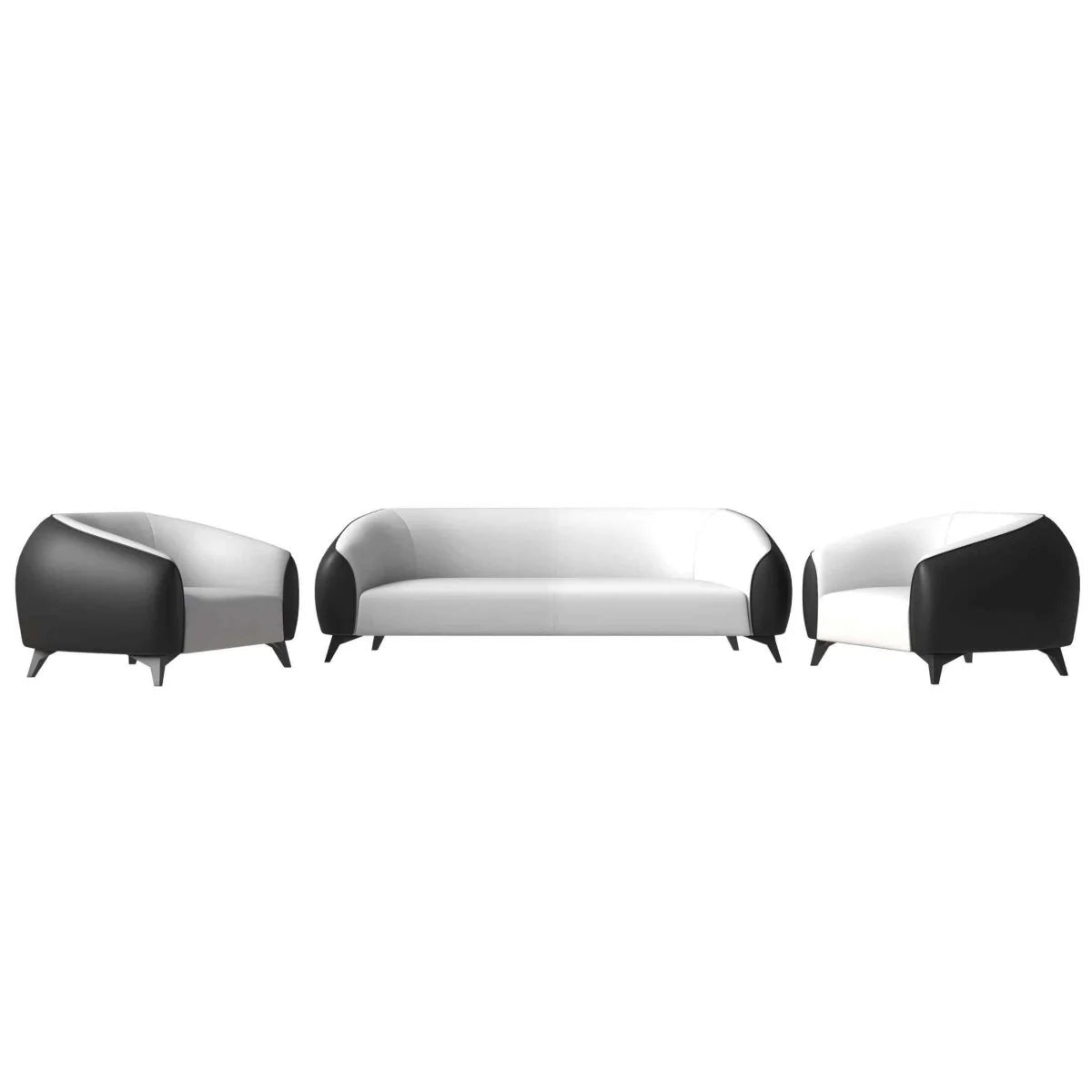 LeisureMod Opula 3-Piece Leather Sofa Set with Solid Wood Frame and Stainless Steel Legs