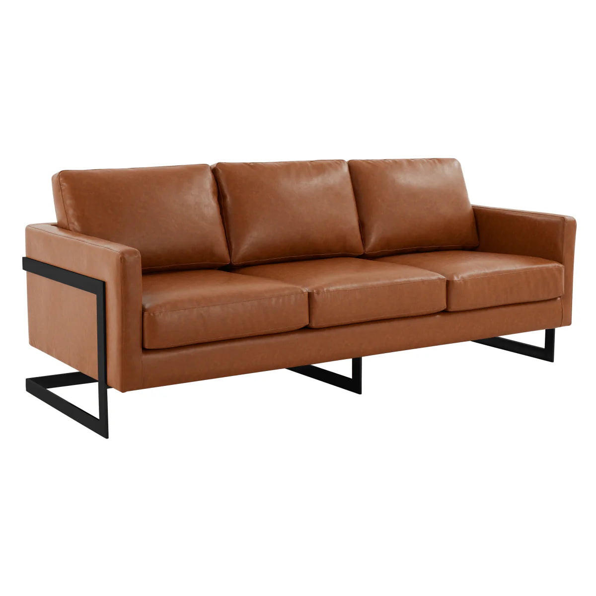 LeisureMod Lincoln 3-Seater Upholstered Sofa with Stainless Steel Base