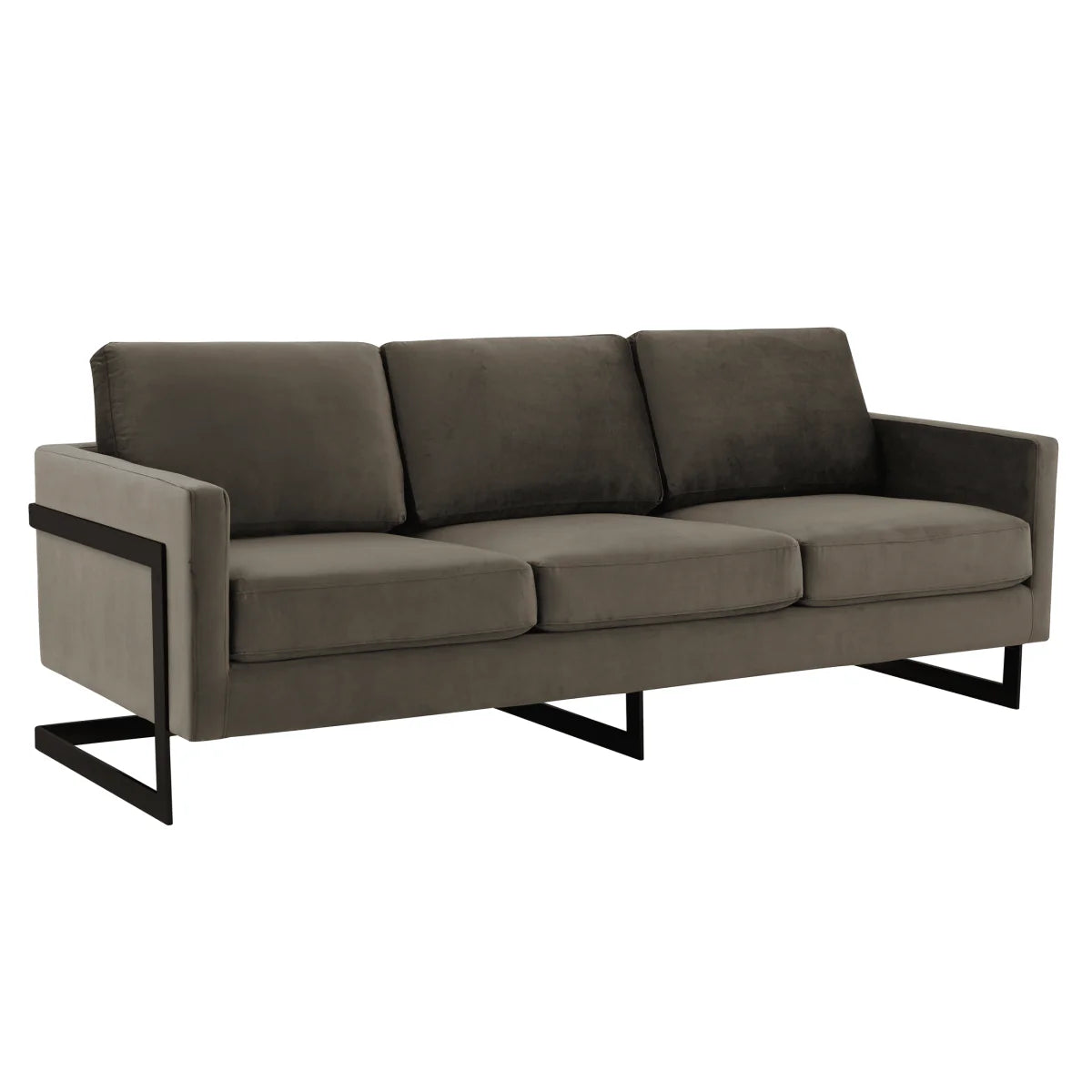 LeisureMod Lincoln 3-Seater Upholstered Sofa with Stainless Steel Base