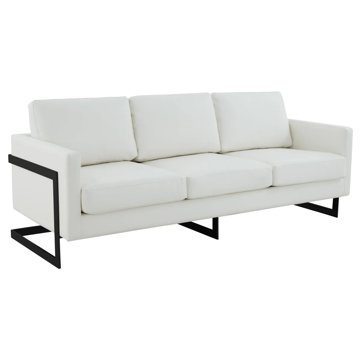LeisureMod Lincoln 3-Seater Upholstered Sofa with Stainless Steel Base
