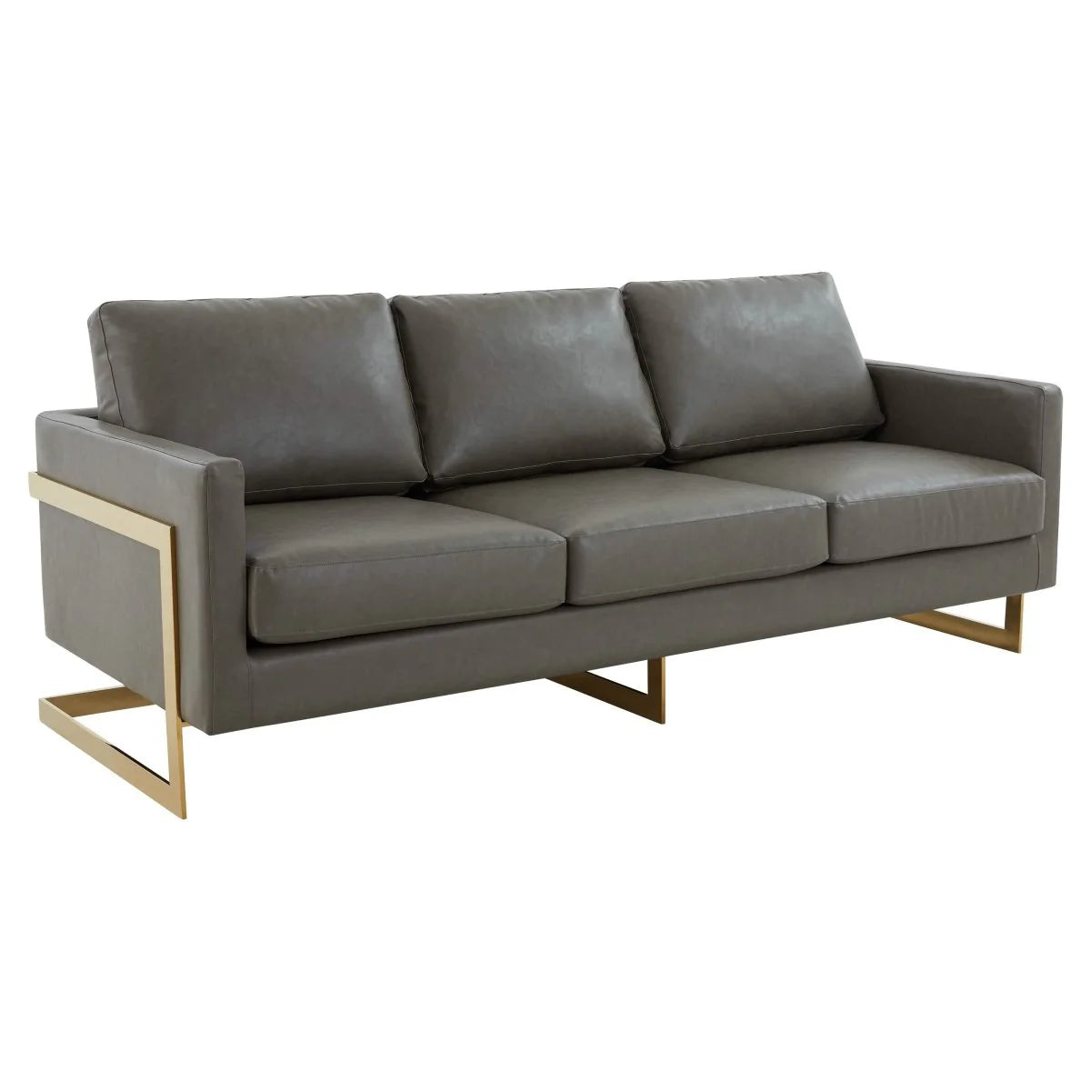 LeisureMod Lincoln 3-Seater Upholstered Sofa with Stainless Steel Base