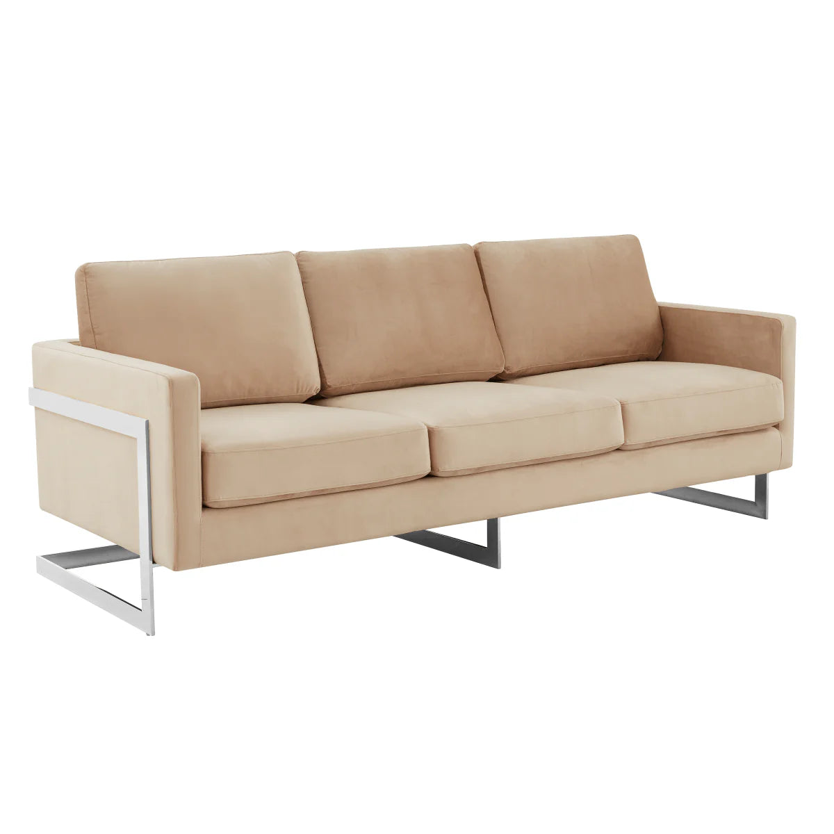 LeisureMod Lincoln 3-Seater Upholstered Sofa with Stainless Steel Base