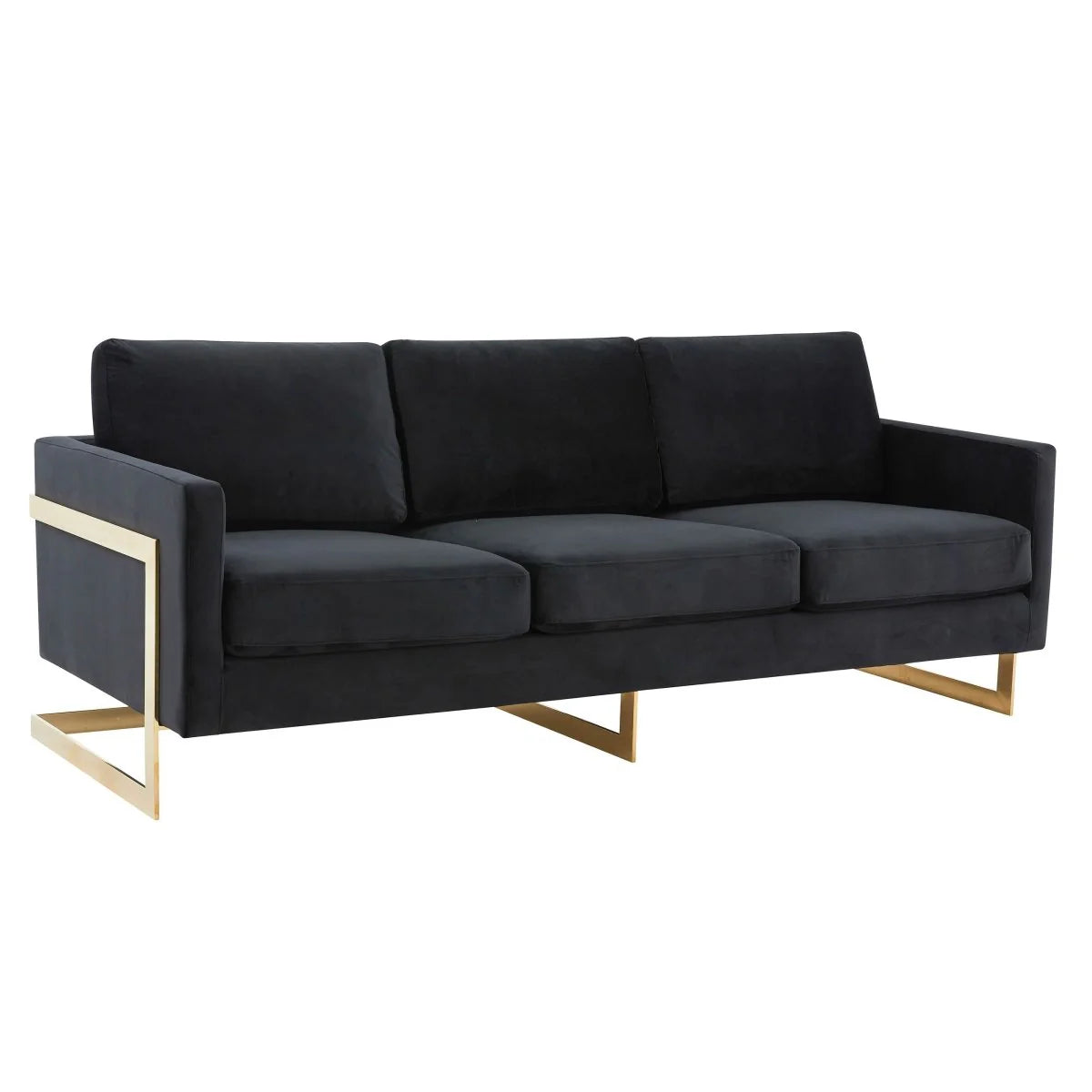 LeisureMod Lincoln 3-Seater Upholstered Sofa with Stainless Steel Base