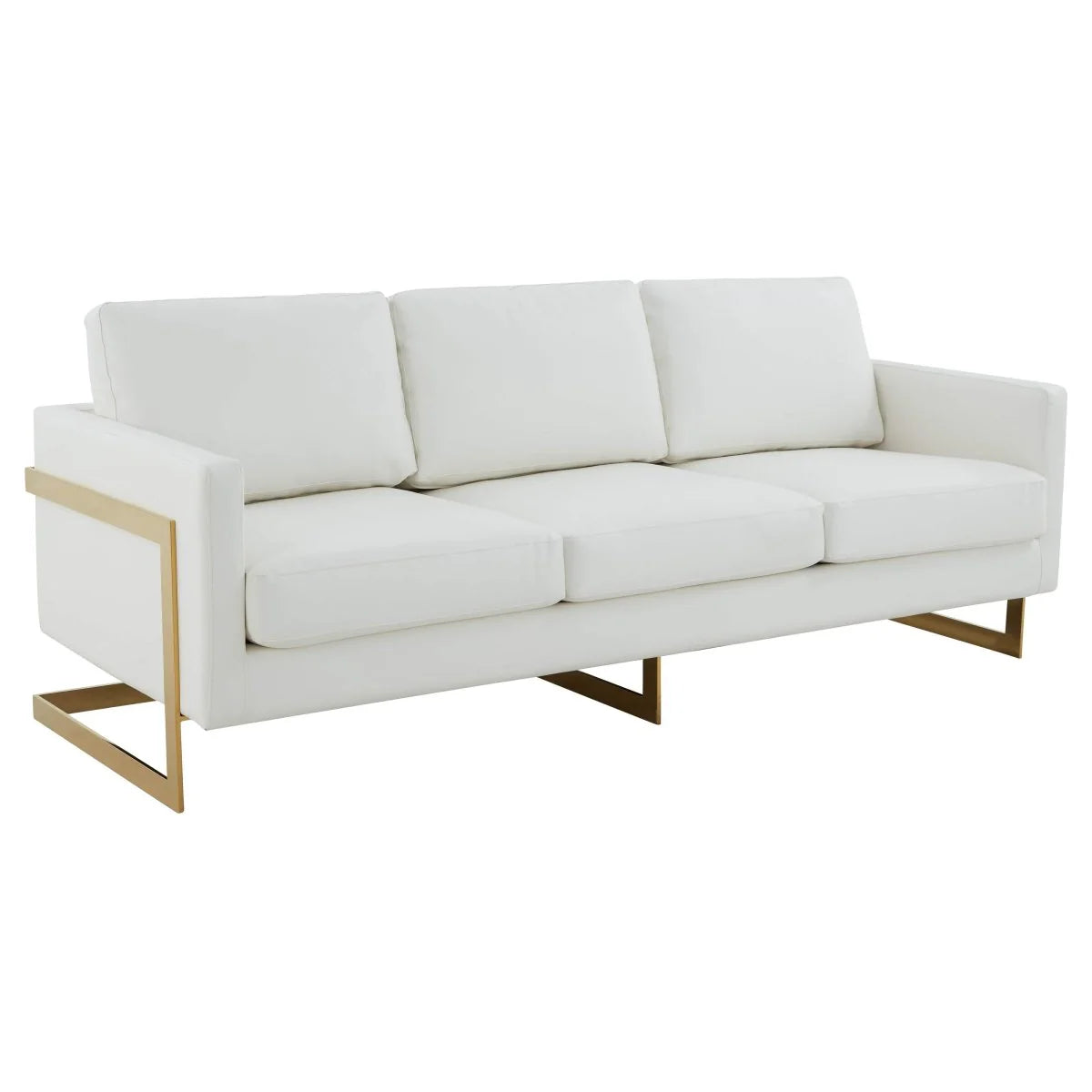 LeisureMod Lincoln 3-Seater Upholstered Sofa with Stainless Steel Base