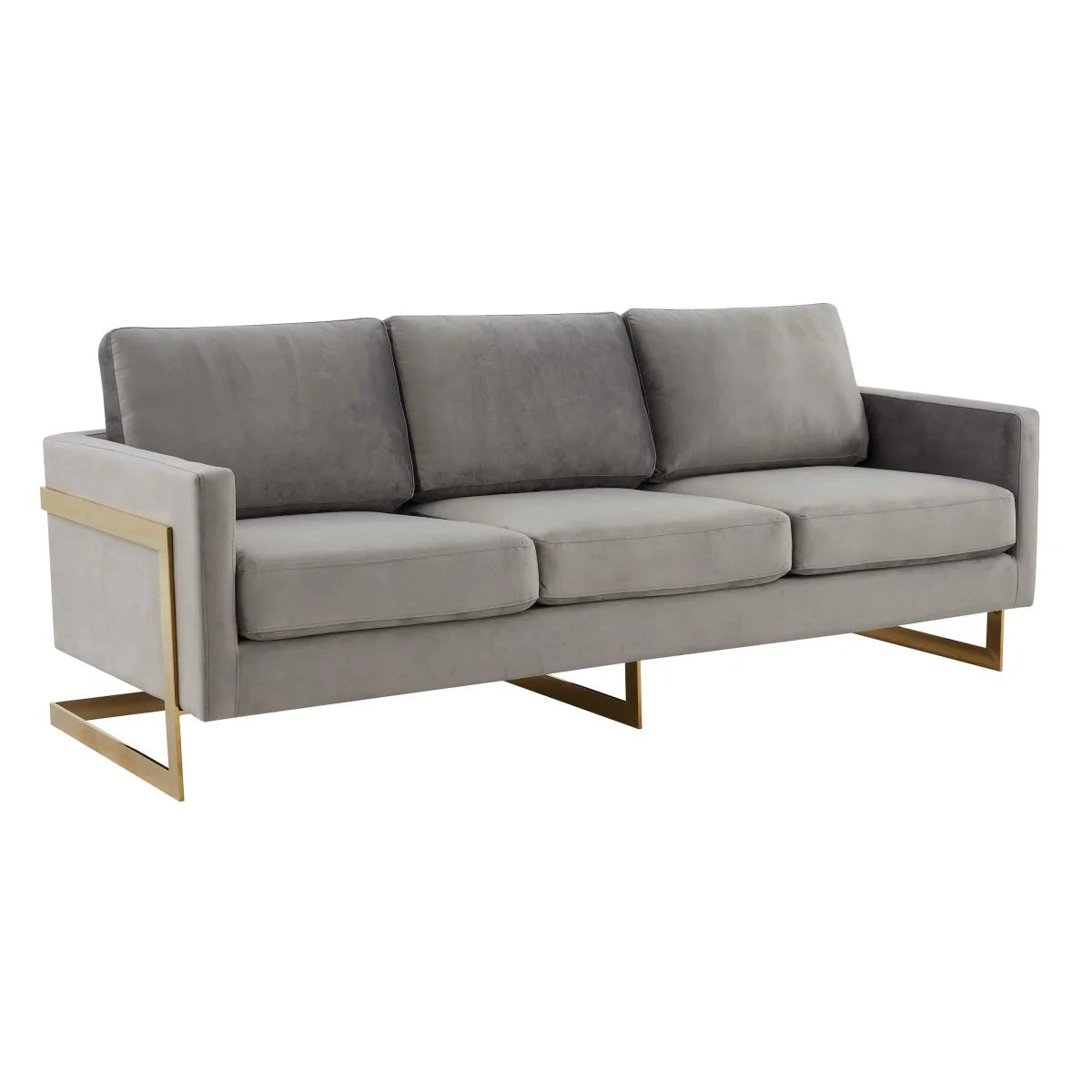 LeisureMod Lincoln 3-Seater Upholstered Sofa with Stainless Steel Base