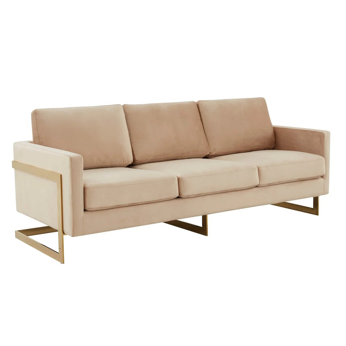 LeisureMod Lincoln 3-Seater Upholstered Sofa with Stainless Steel Base
