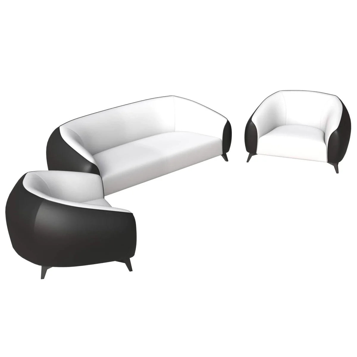LeisureMod Opula 3-Piece Leather Sofa Set with Solid Wood Frame and Stainless Steel Legs
