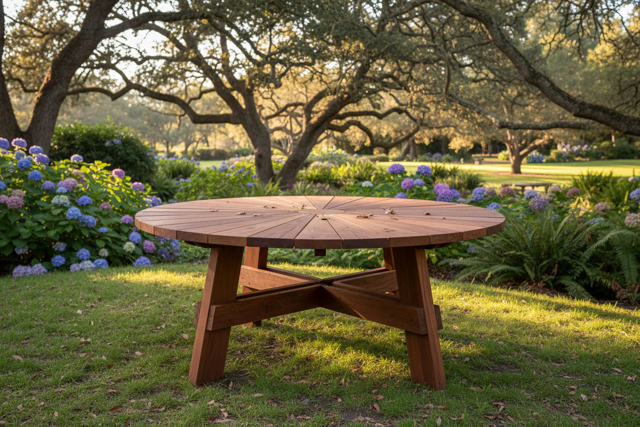 Best Redwood Super Deck Round Redwood Picnic Table