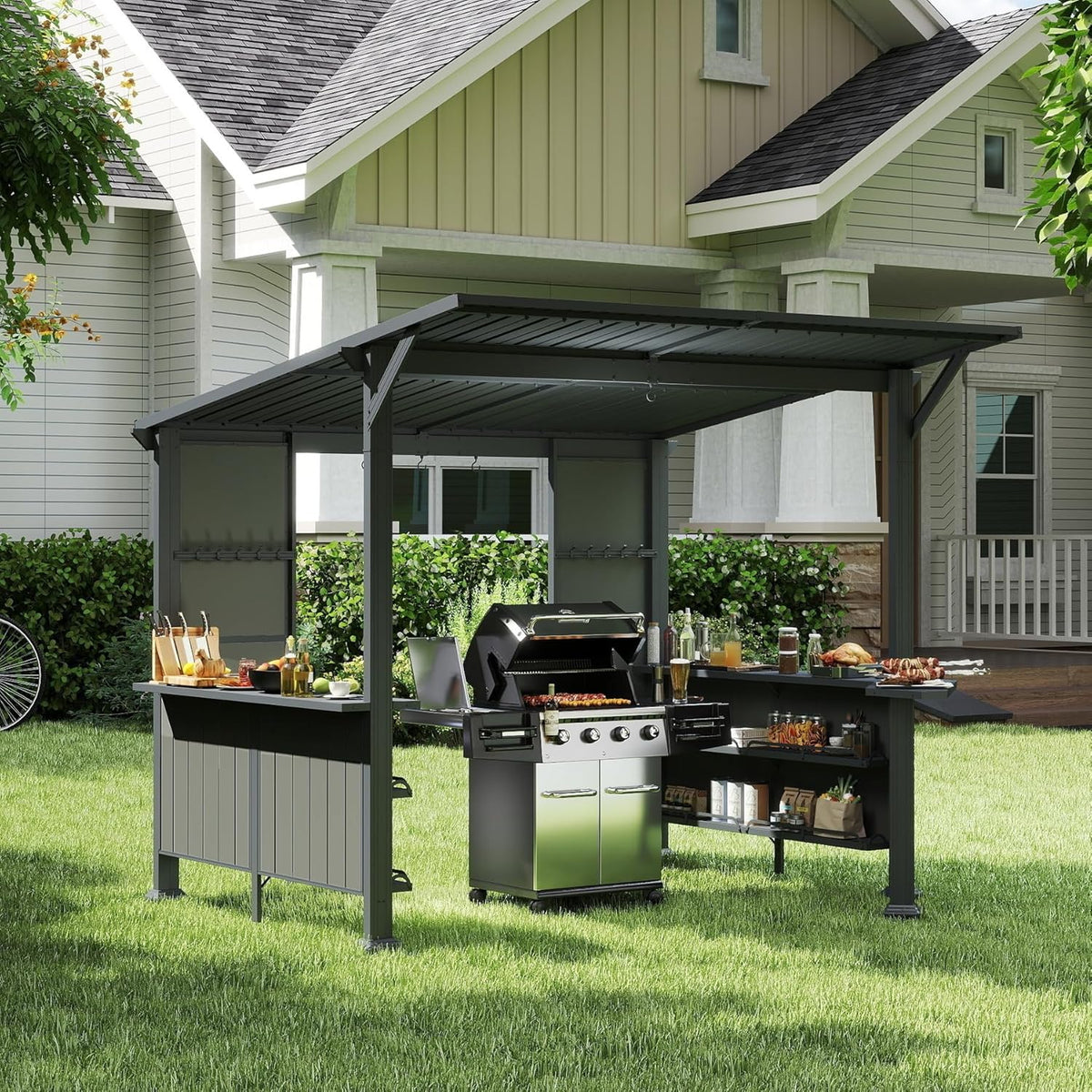 9x10FT Hardtop BBQ Gazebo with Side Platforms