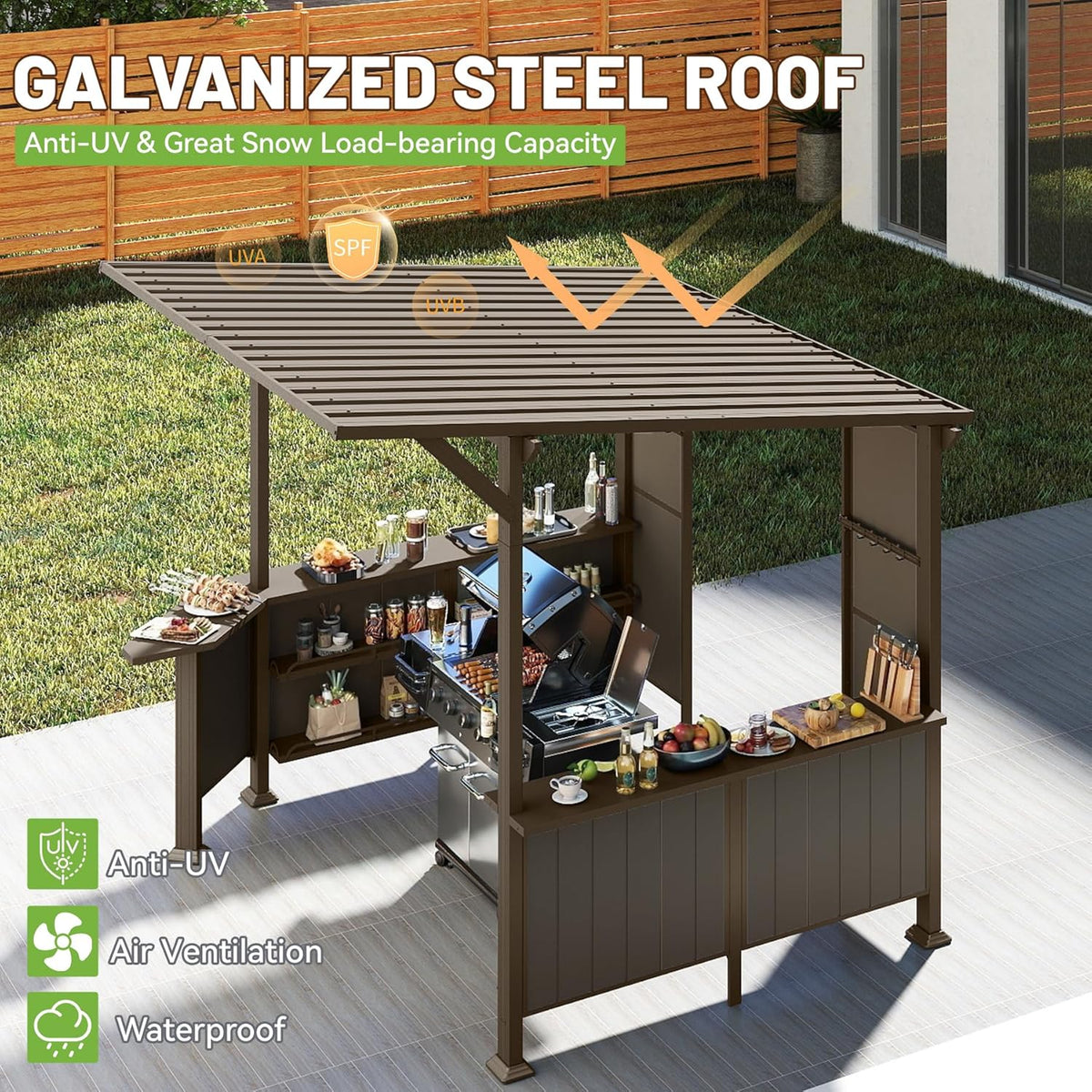 9x10FT Hardtop Grill Gazebo with Side Platforms