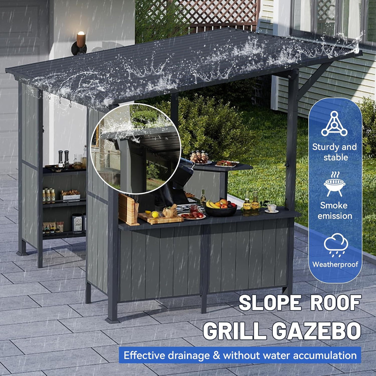 9x10FT Hardtop BBQ Gazebo with Side Platforms