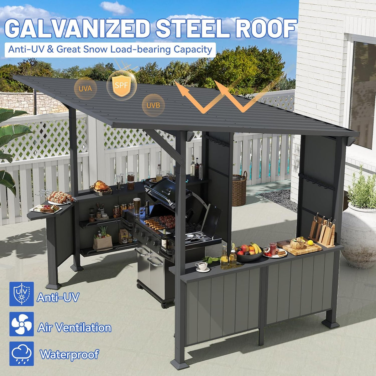 9x10FT Hardtop BBQ Gazebo with Side Platforms