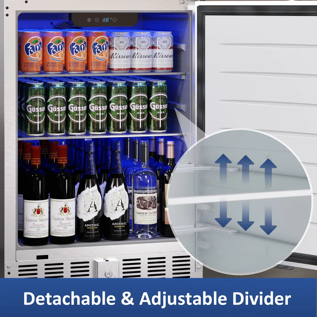 Heynemo 24-Inch Indoor/Outdoor Beverage Refrigerator (Silver, 142L / 5 cu. ft. Capacity)