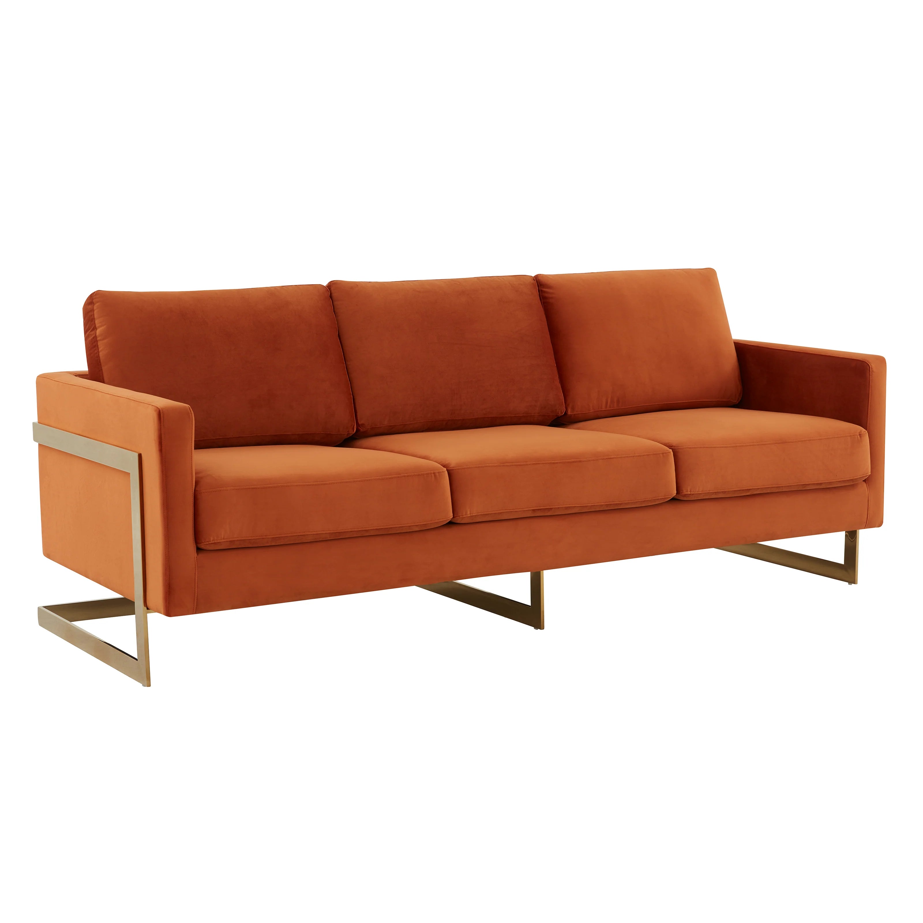 LeisureMod Lincoln 3-Seater Upholstered Sofa with Stainless Steel Base
