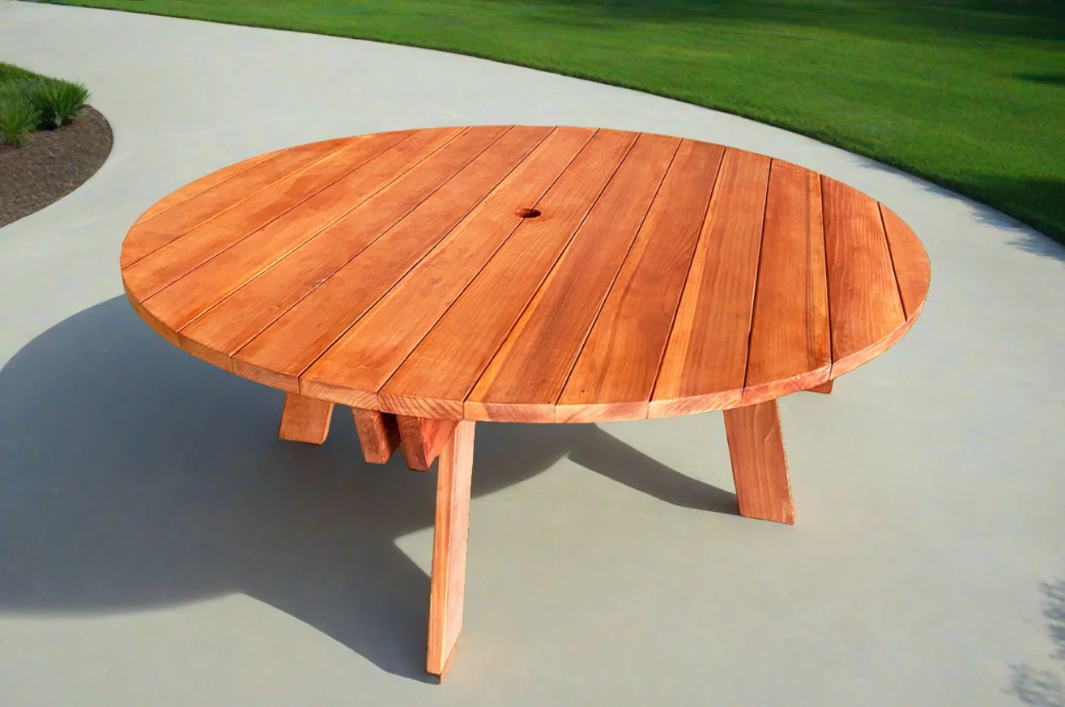 Best Redwood Super Deck Round Redwood Picnic Table