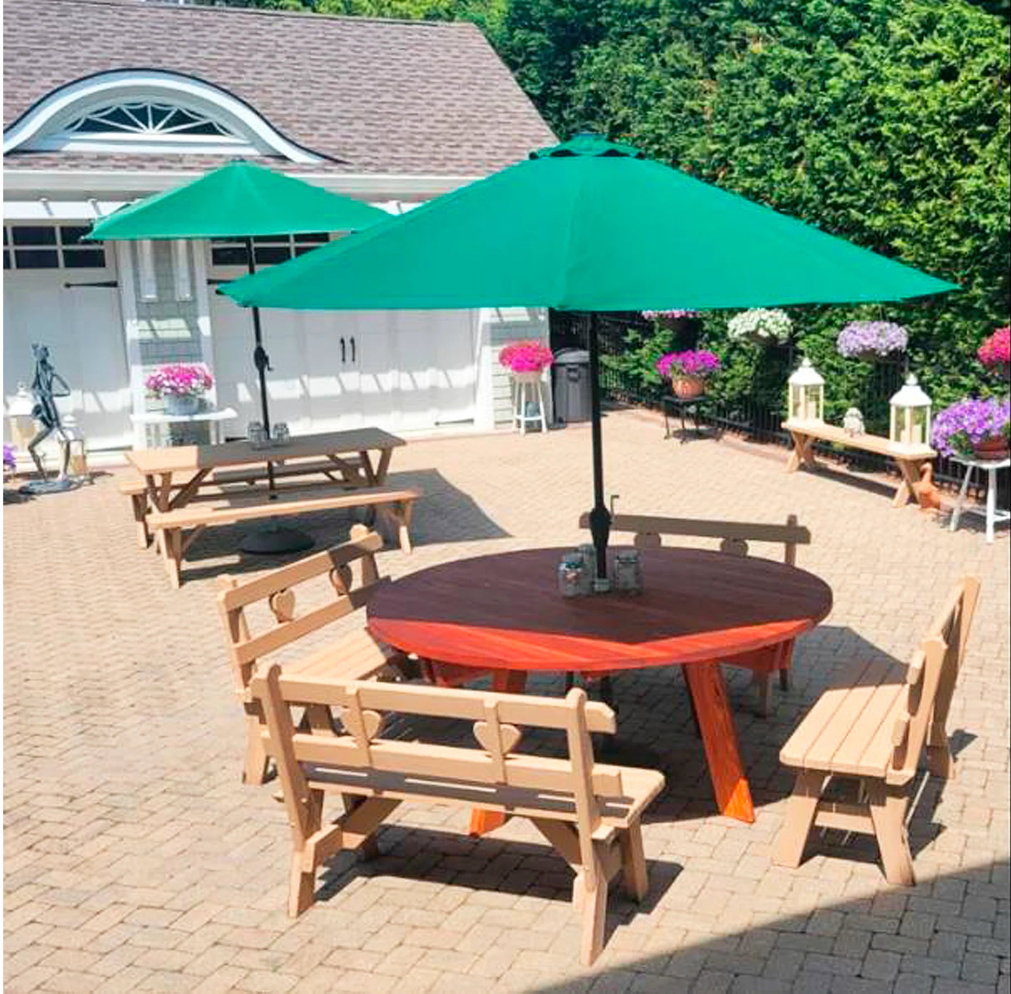 Best Redwood Super Deck Round Redwood Picnic Table