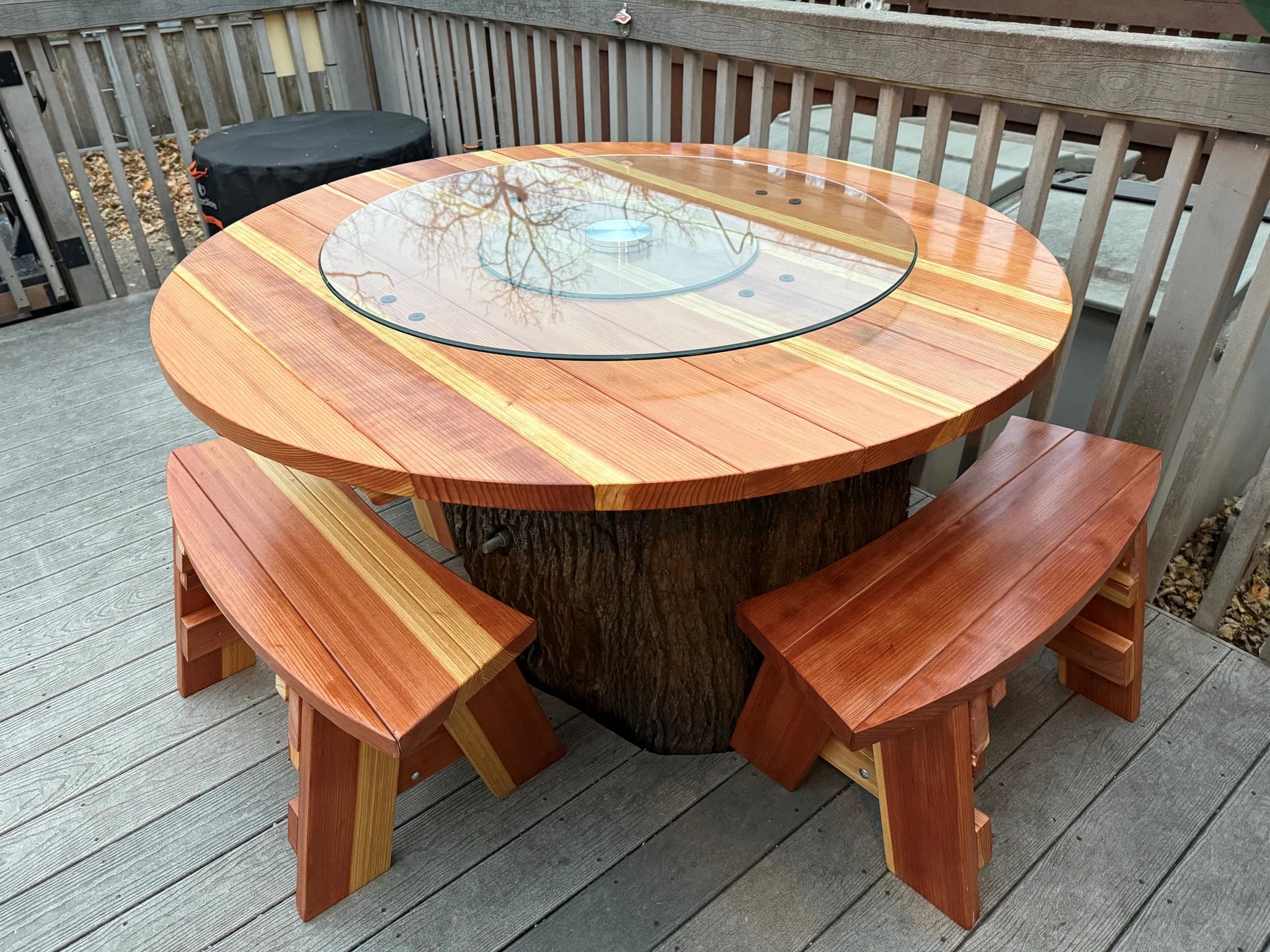 Best Redwood Super Deck Round Redwood Picnic Table