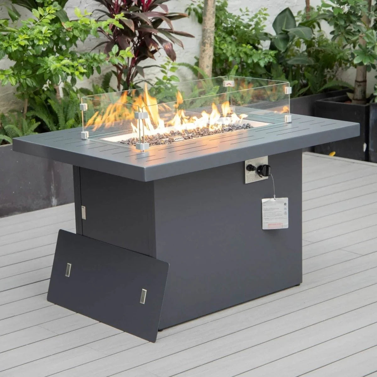 LeisureMod Chelsea 7-Piece Outdoor Patio Sectional Set with Propane Fire Pit Table