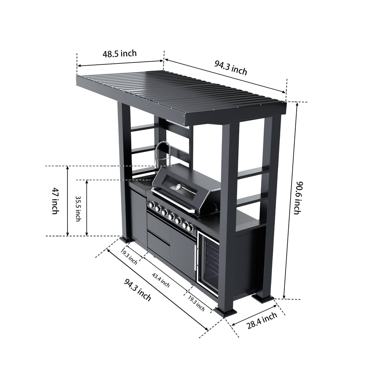94-Inch Deluxe 304 Stainless Steel Outdoor Kitchen Gas Grill