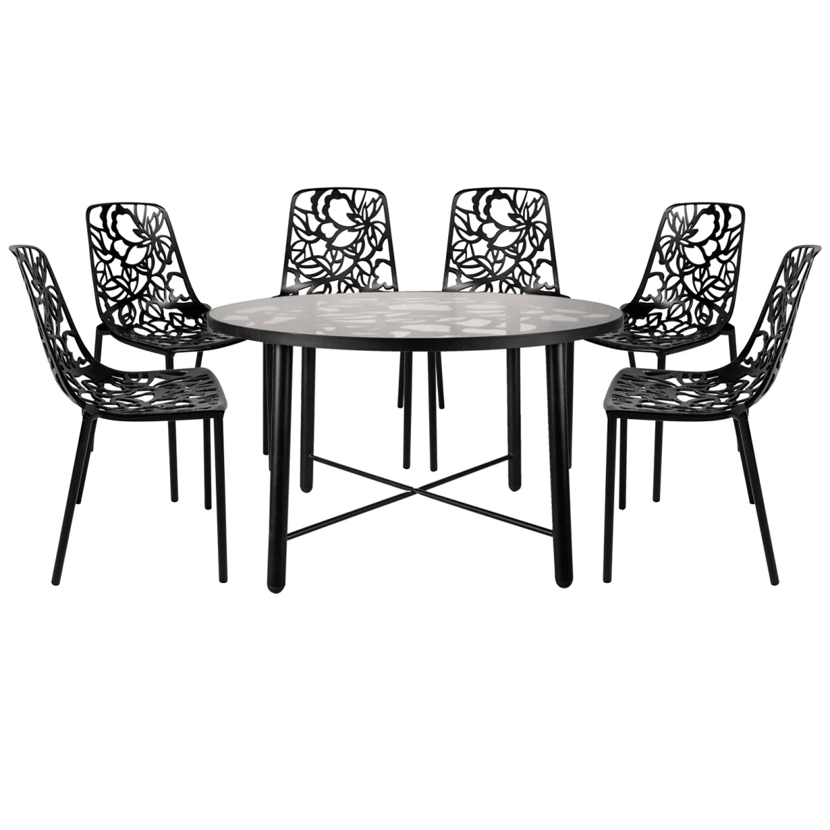 LeisureMod Devon Modern 7-Piece Aluminum Outdoor Dining Set