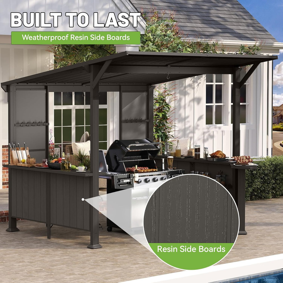9x10FT Hardtop Grill Gazebo with Side Platforms