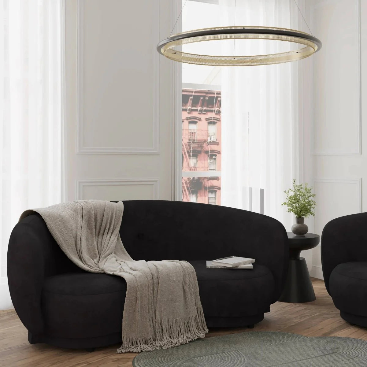 LeisureMod Faze 3-Seater Velvet Sofa with Curved Backrest and Pine Wood Base