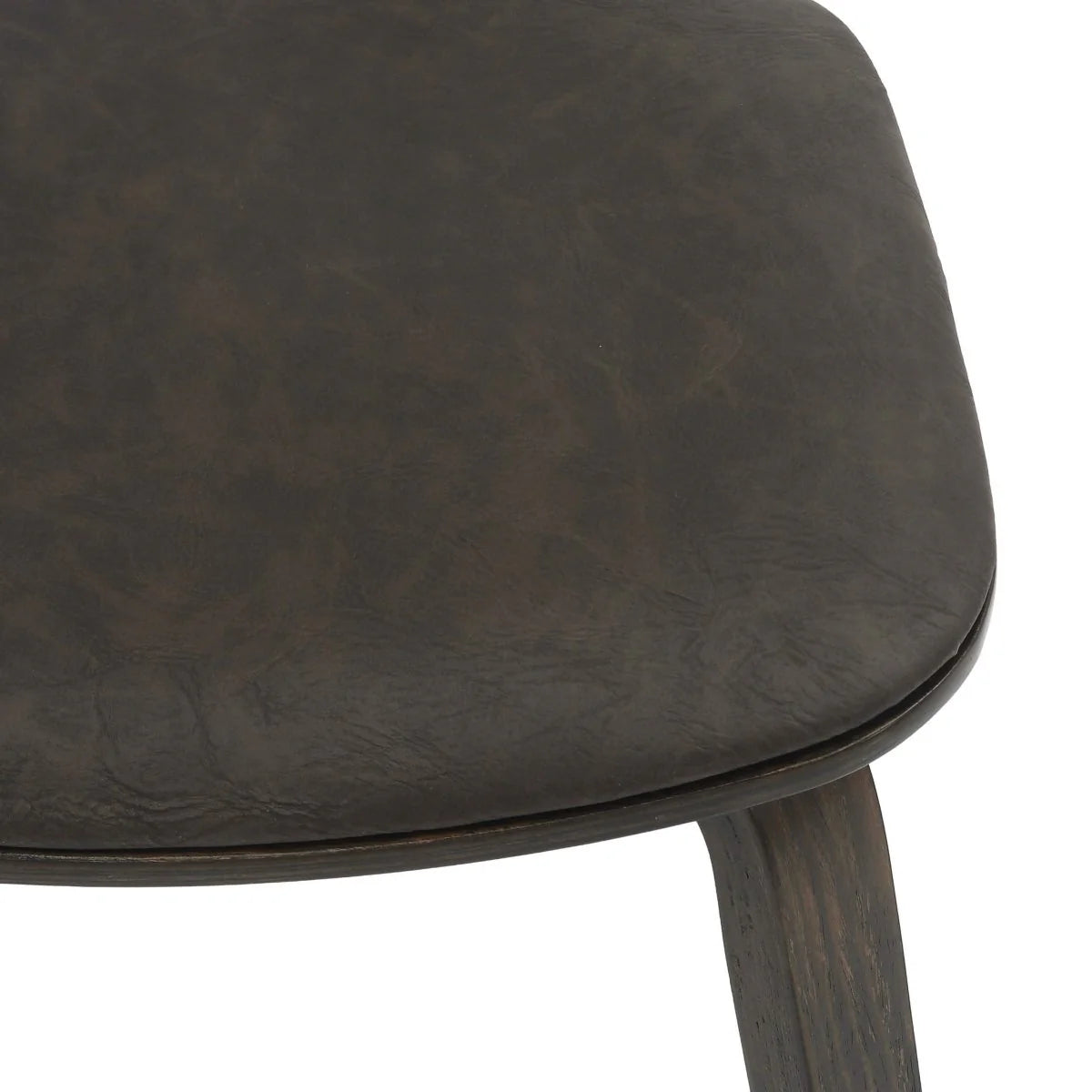 LeisureMod Fynix 5-Piece Dining Set with Round Wooden Table in Walnut and 4 Leather Chairs