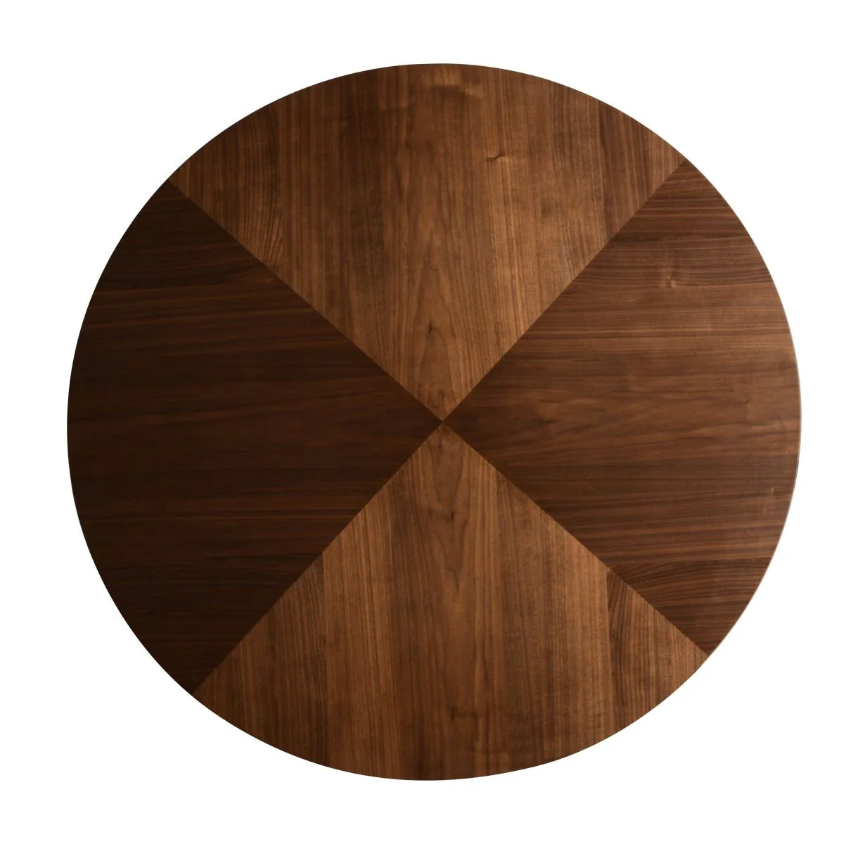 LeisureMod Fynix 5-Piece Dining Set with Round Wooden Table in Walnut and 4 Leather Chairs