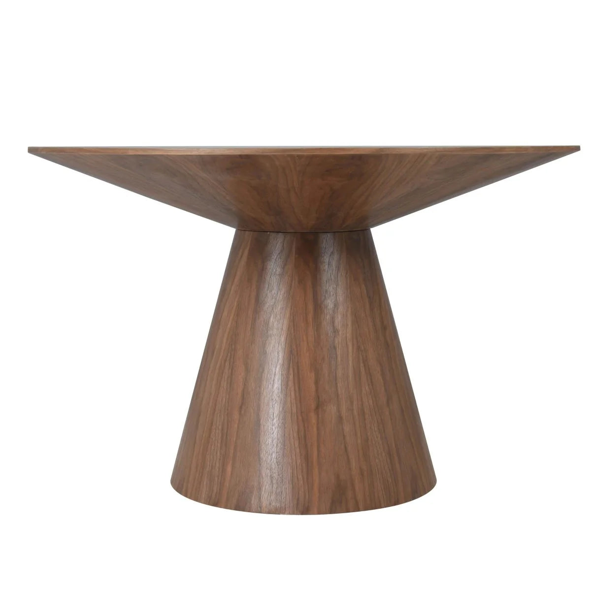 LeisureMod Fynix 5-Piece Dining Set with Round Wooden Table in Walnut and 4 Leather Chairs