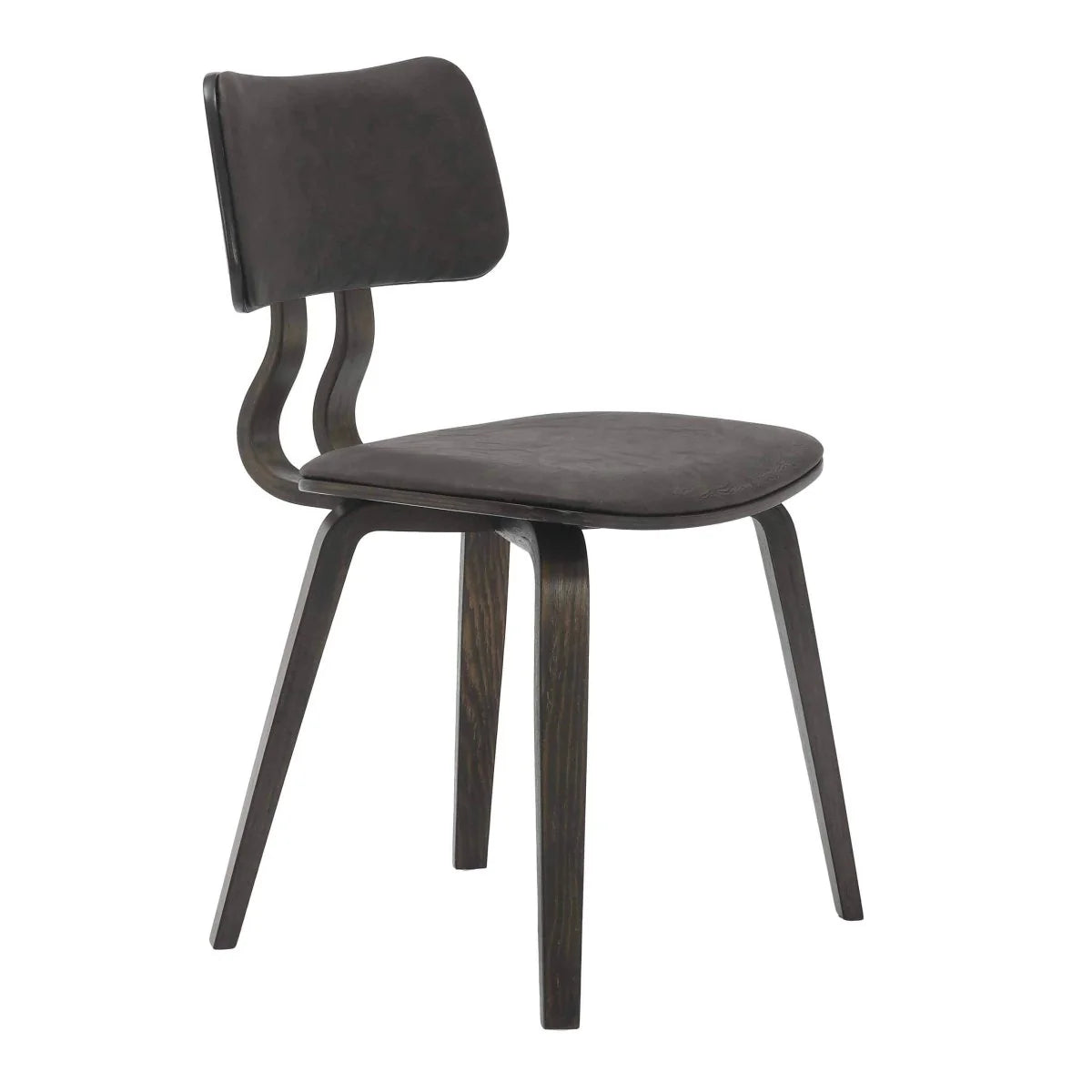 LeisureMod Fynix 5-Piece Dining Set with Round Wooden Table in Walnut and 4 Leather Chairs