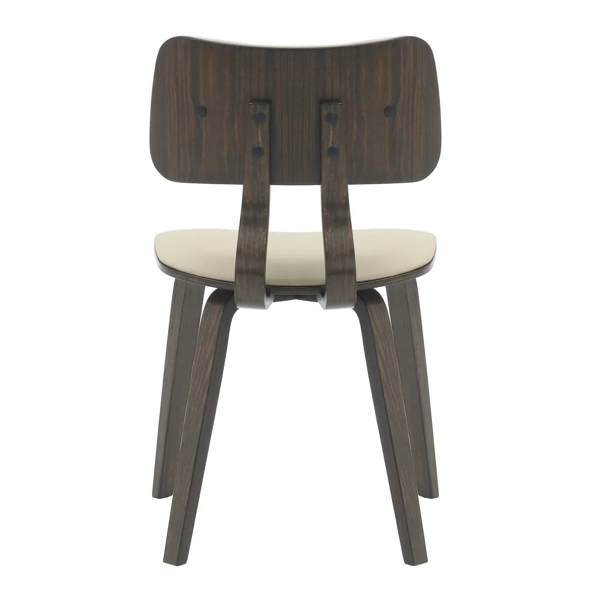 LeisureMod Fynix 5-Piece Dining Set with Round Wooden Table in Walnut and 4 Leather Chairs