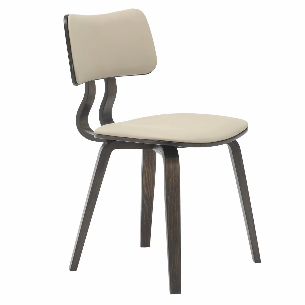 LeisureMod Fynix 5-Piece Dining Set with Round Wooden Table in Walnut and 4 Leather Chairs