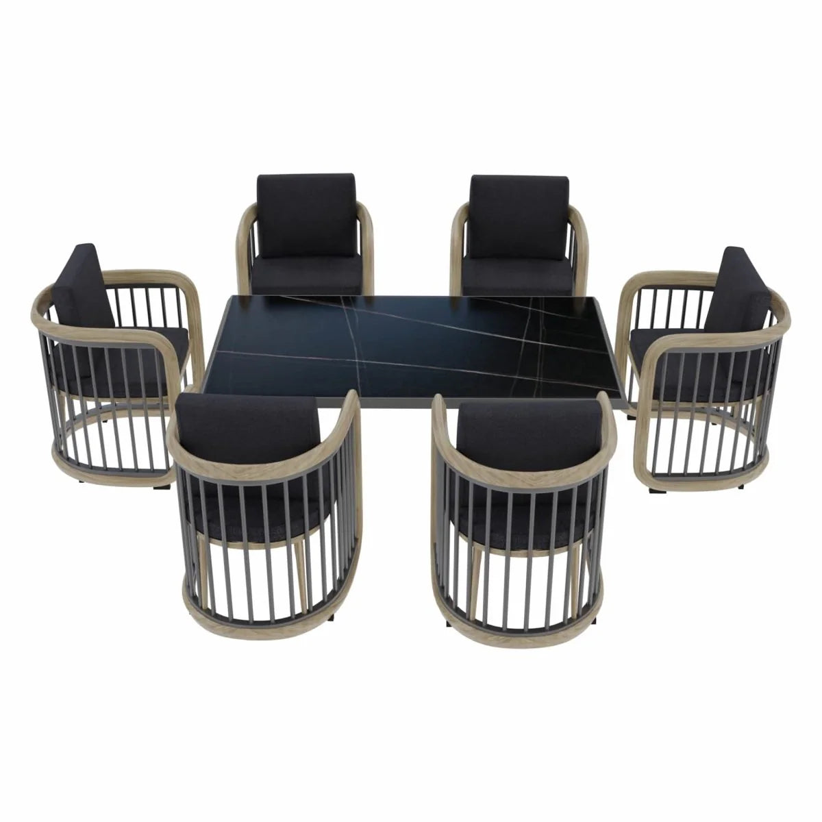 LeisureMod Klyra 7-Piece Outdoor Aluminum Dining Set in Grey