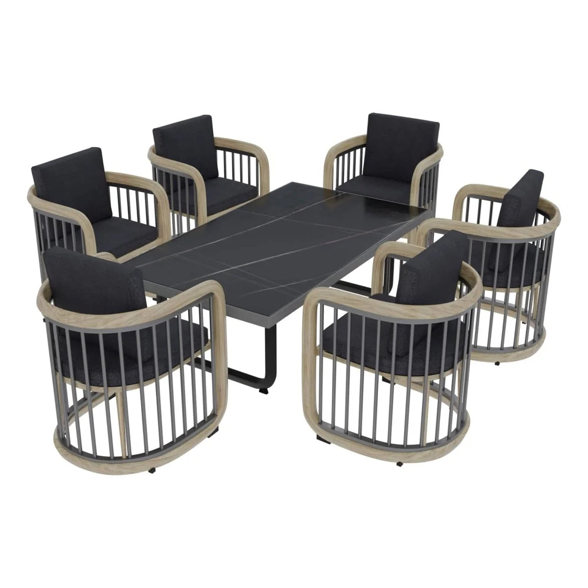 LeisureMod Klyra 7-Piece Outdoor Aluminum Dining Set in Grey