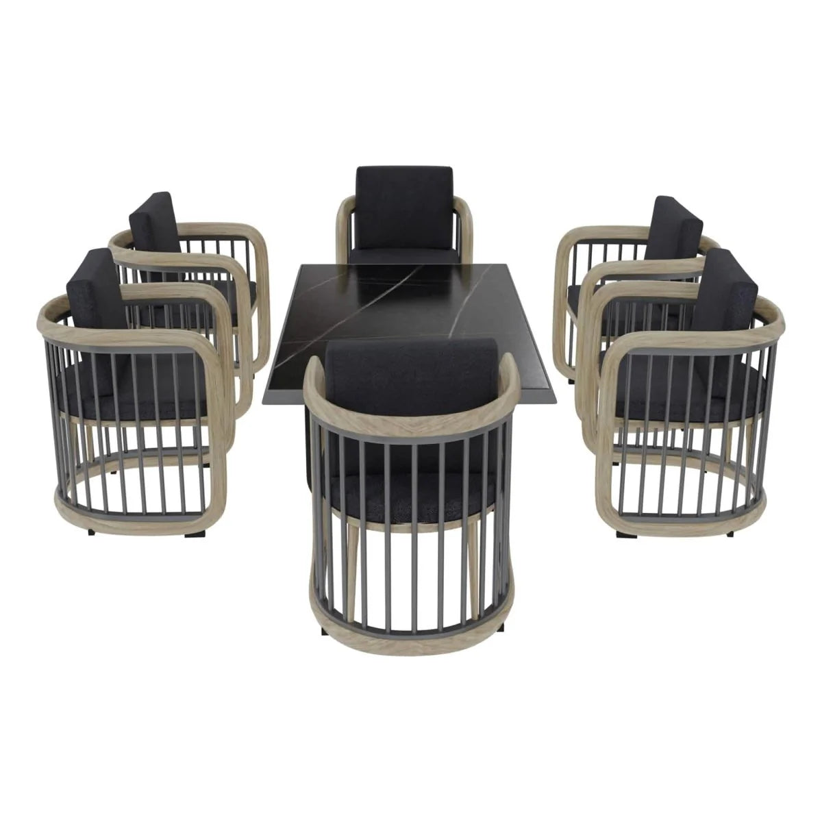 LeisureMod Klyra 7-Piece Outdoor Aluminum Dining Set in Grey