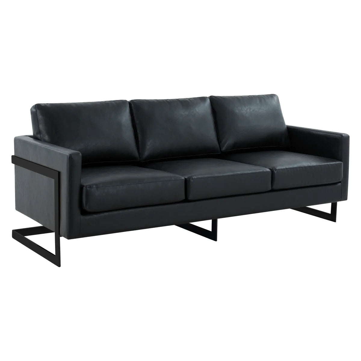 LeisureMod Lincoln 3-Seater Upholstered Sofa with Stainless Steel Base