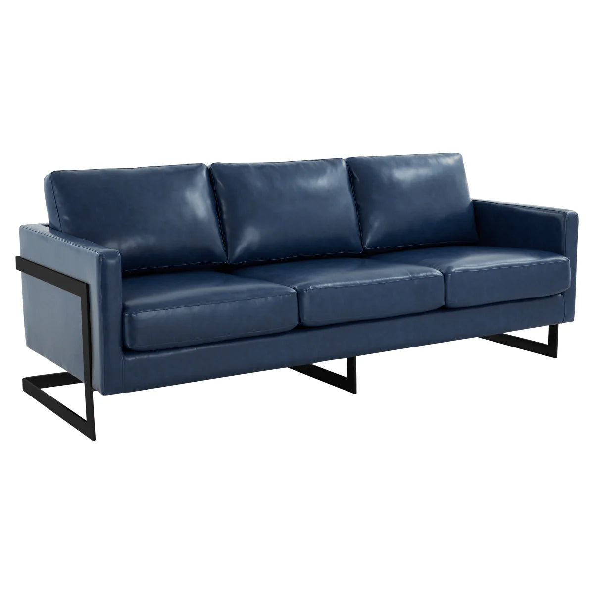 LeisureMod Lincoln 3-Seater Upholstered Sofa with Stainless Steel Base