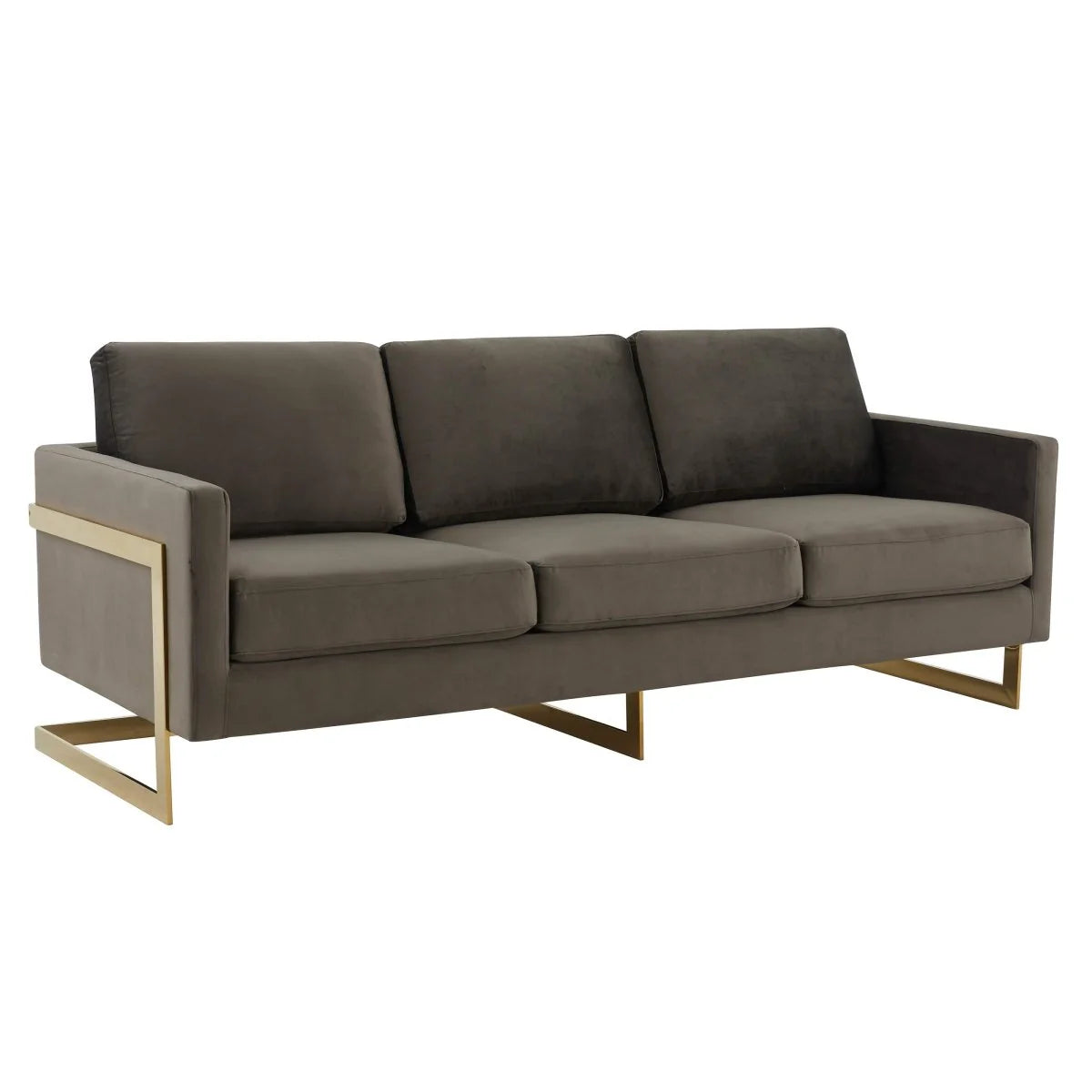 LeisureMod Lincoln 3-Seater Upholstered Sofa with Stainless Steel Base