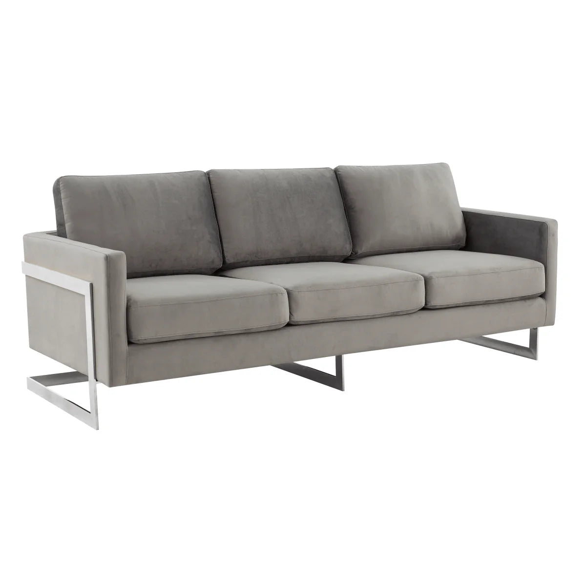 LeisureMod Lincoln 3-Seater Upholstered Sofa with Stainless Steel Base