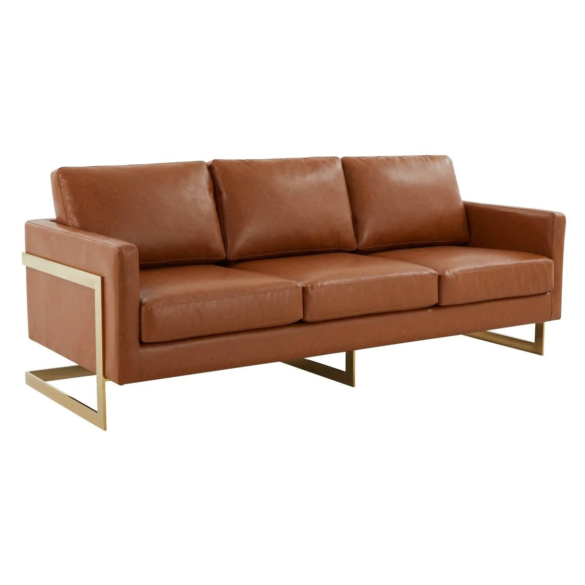 LeisureMod Lincoln 3-Seater Upholstered Sofa with Stainless Steel Base